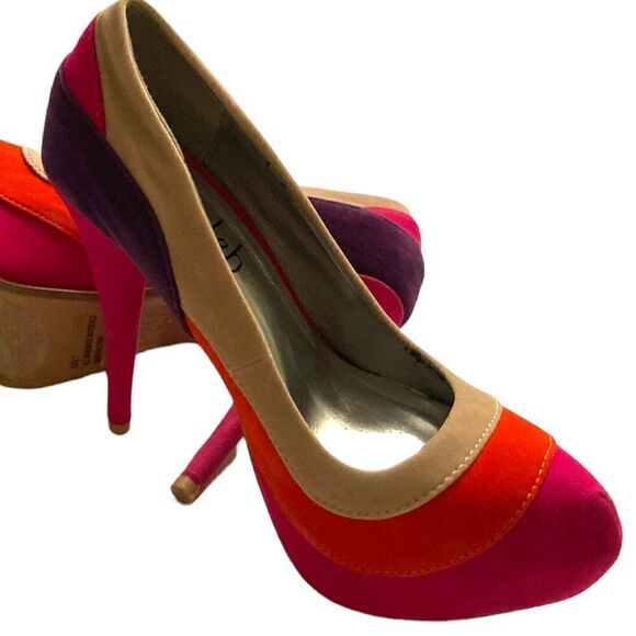 Psychedelic Stilettos Fuchsia Orange Purple Beige Pumps Velvet Heels - Picture 7 of 16